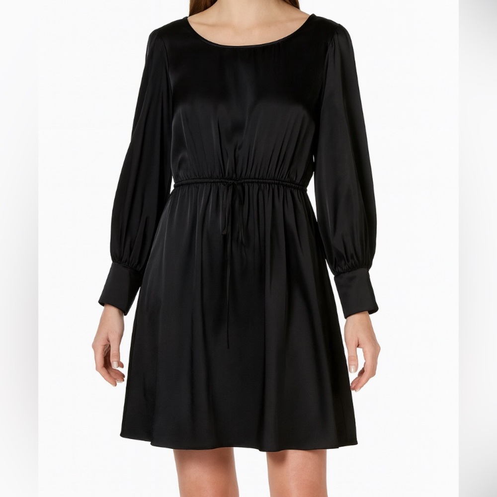Black Dress Satin Long Sleeve 8
